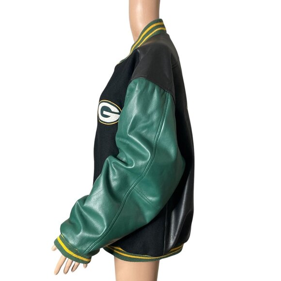 VTG NFL Green Bay Packers Varsity Bomber Jacket Mens Lar Green Black Wool Blend - Picture 11 of 14